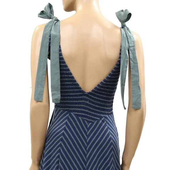 Free People Free-Est Cecelia Midi Dress Striped Printed Smocked Cotton M 286384 - Picture 8 of 9